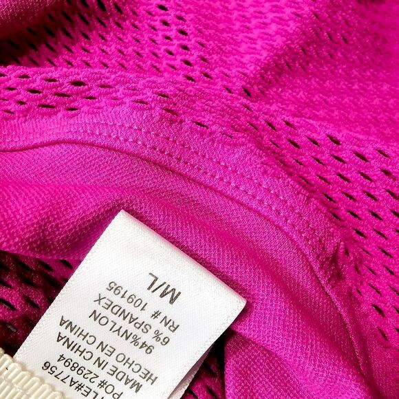 Nylon Mesh Cutout Bodysuit Mockneck  Top FUCHSIA Pink NWT Size S/M and M/L - Picture 9 of 10